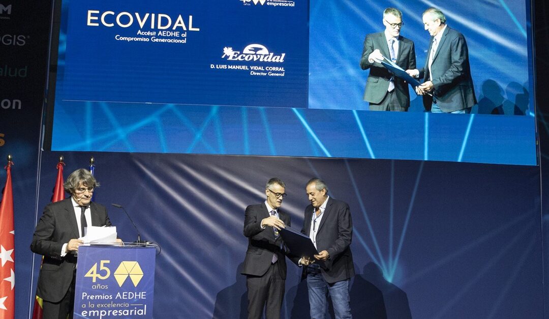 ECOVIDAL ha sido galardonada en los «Premios AEDHE a la Excelencia Empresarial 2022» por su trayectoria, trabajo y buen hacer empresarial