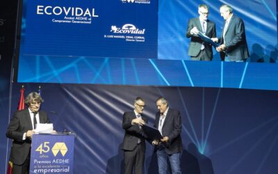 ECOVIDAL ha sido galardonada en los «Premios AEDHE a la Excelencia Empresarial 2022» por su trayectoria, trabajo y buen hacer empresarial